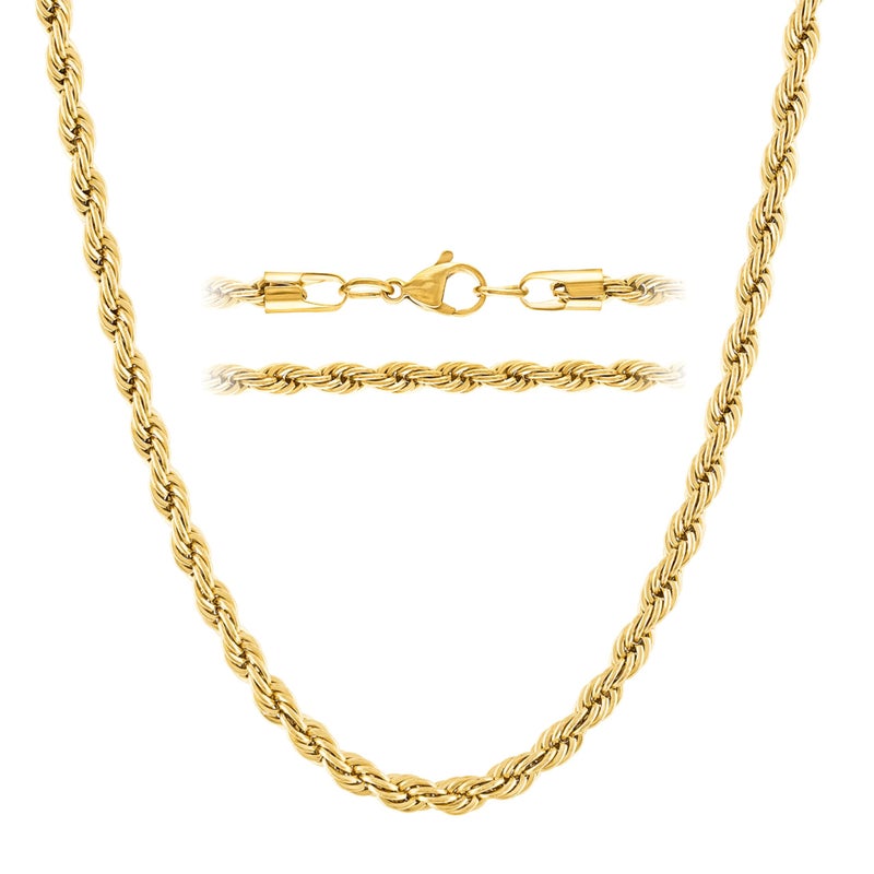 KISPER 18k Gold Hip Hop Rope Chain Necklace â€“ 5mm Thick Gold Plated Stainless Steel Jewelry for Women & Men with Lobster Clasp, 22" - Image 1